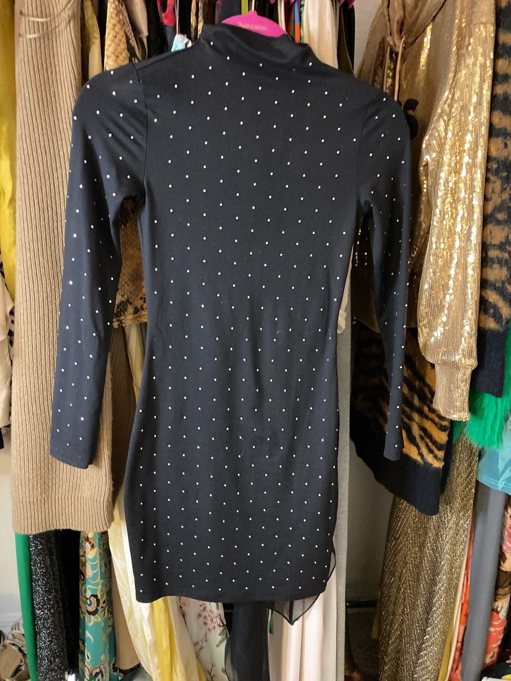 H&M Black Long-Sleeve Studded Bodycon Mini Dress